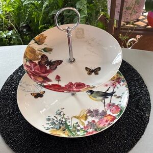 Charming Floral Two-Tier Serving Stand